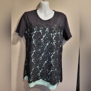 NWOT Chic Black Lace Overlay Women's Top, Size Small